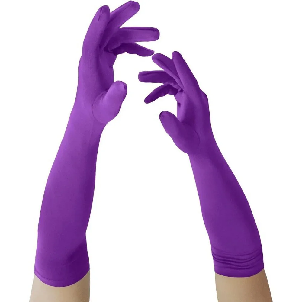 Women's Purple Elbow Length Fabric Satin Gloves Halloween Costume Accessories